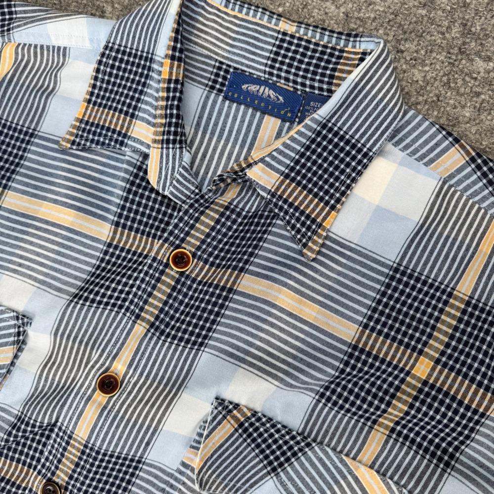 Truss Collection Button Up Shirt Mens XL Workwear Plaid Pockets Blue Long Sleeve